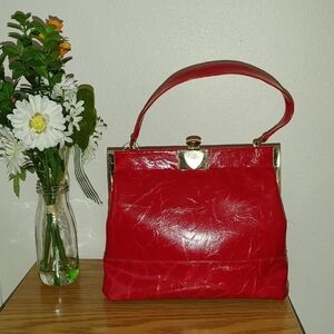 Vibrant Red Mini Bag with Glossy Vintage Design